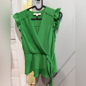 NWOT Monteau Vibrant Green wrap styled blouse